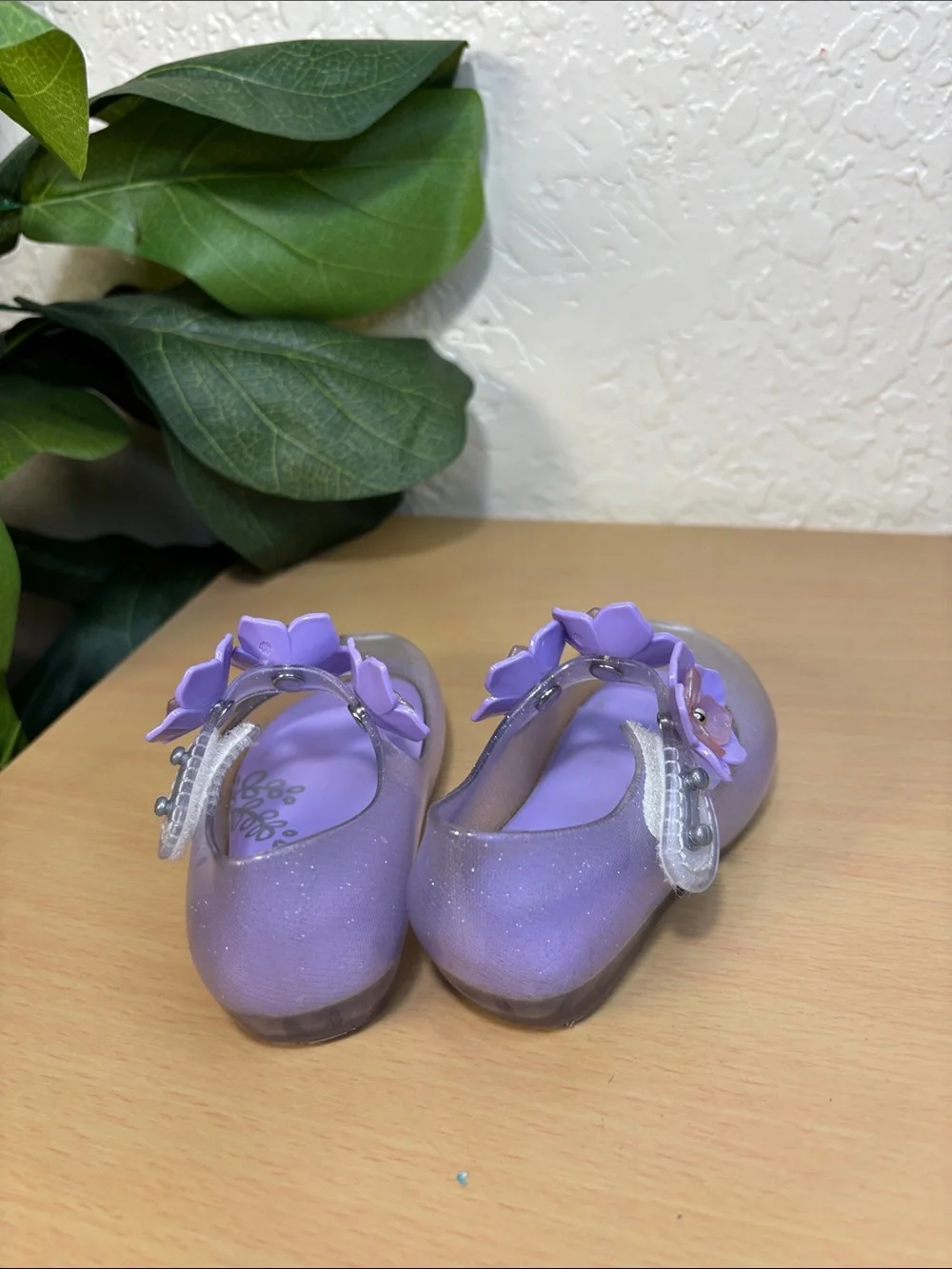 Mini Melissa Girls' Purple Glitter Jelly Floral Mary Janes
